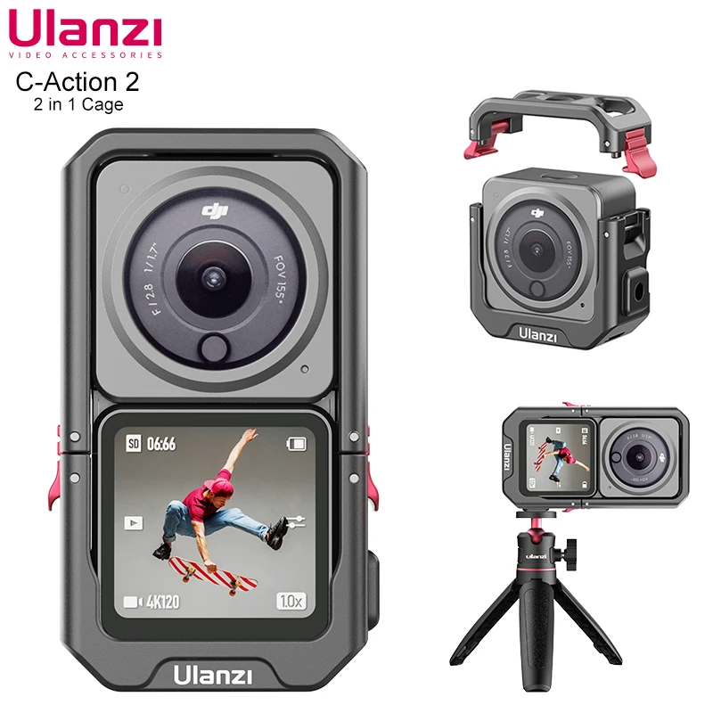 

Action 2 Metal Cage for DJI Osmo Action 2 Magnetic Frame Case Cage with 1/4 Screw Cold Shoe Protective Housing