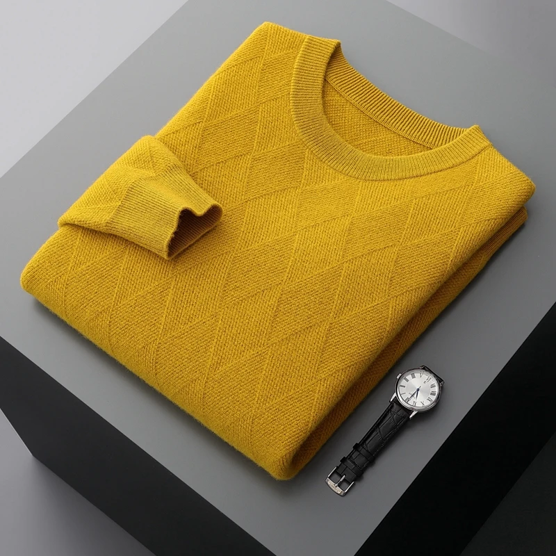 Мужской кашемировый свитер большого размера с круглым вырезом теплый утепленный