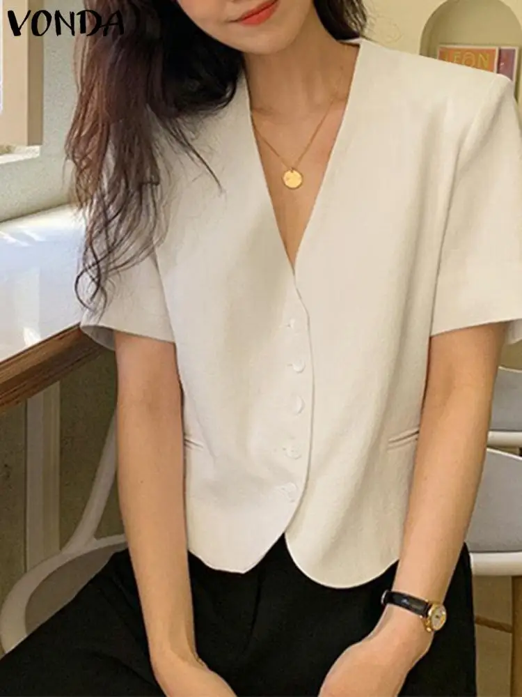 

Summer Fashion Lady Office Tops Women Elegant Shirts 2023 VONDA Bohemian Puff Sleeve Blouse Casual Loose Square Neck Blouse
