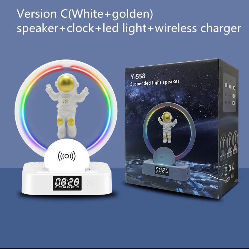 TWS Bluetooth Desktop Maglev RGB Bass Speaker Wireless Charger Soundbar Audio jack Subwoofer for Computer PC TV Laptop White