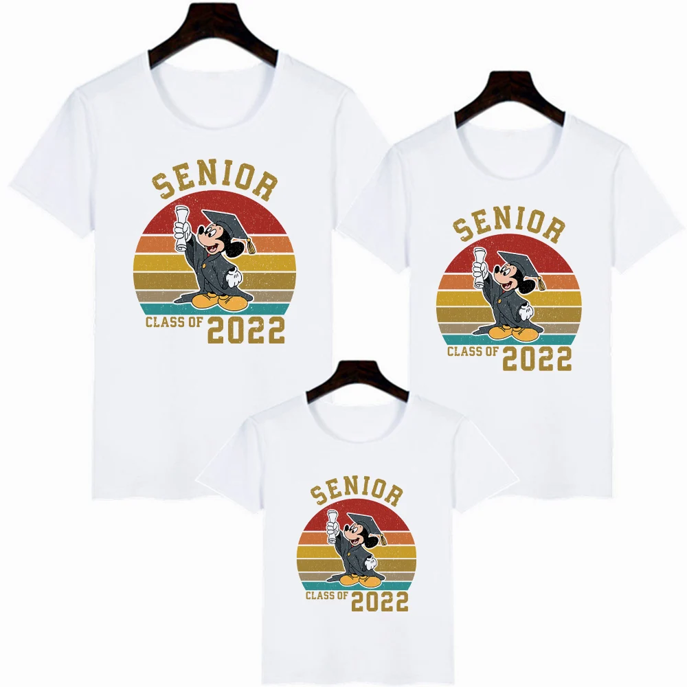 

T-Shirts Women Disney 2022 Mickey Mouse College Style Senior Family Look Outfits Parent Child White Modern Disney Brand Tshirts