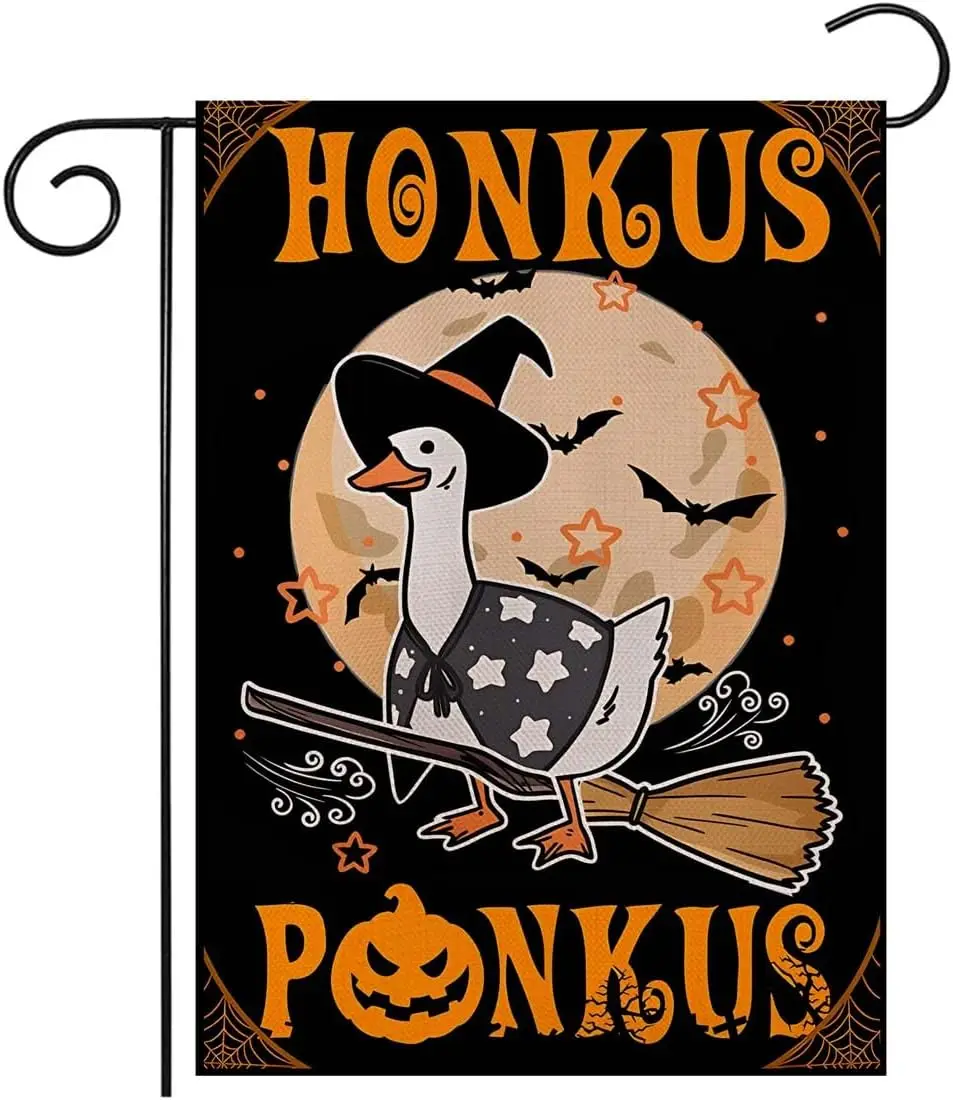 Фото Флаг на Хэллоуин Honkus Ponkus Witch Goose - 12x18 дюймов, двусторонний, забавное украшение для двора, для приветствия гостей и празднования Хэллоуина PPZ №1