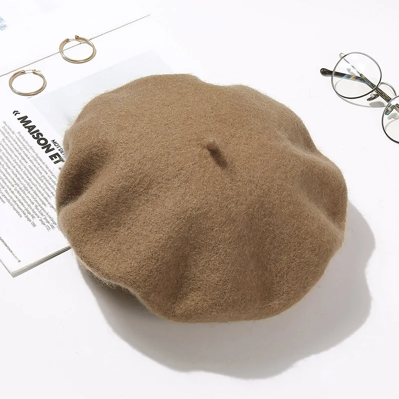 

New Pure Wool Beret Hat Women Felt Beret British Style Fashion Girls Beret Hat Lady Solid Color Slouchy Winter Hats Female