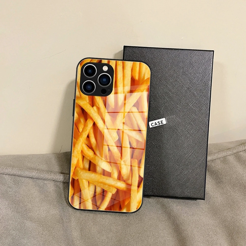 Чехол для телефона с изображением картофеля фри и бургеров закаленное стекло IPhone