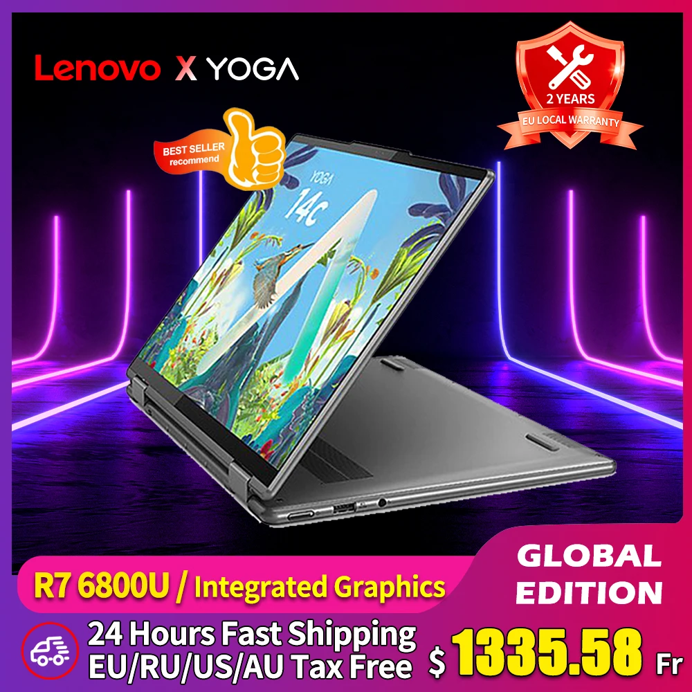 

Lenovo YOGA 14c Laptop AMD Ryzen 7-6800U 16G RAM 512G/1T SSD 2.2K Thin and Light Convertible Rotate with Touchscreen Notebook