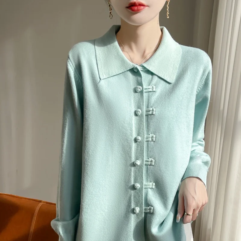 Осень и зима новая трикотажная нижняя рубашка с воротником-поло женский