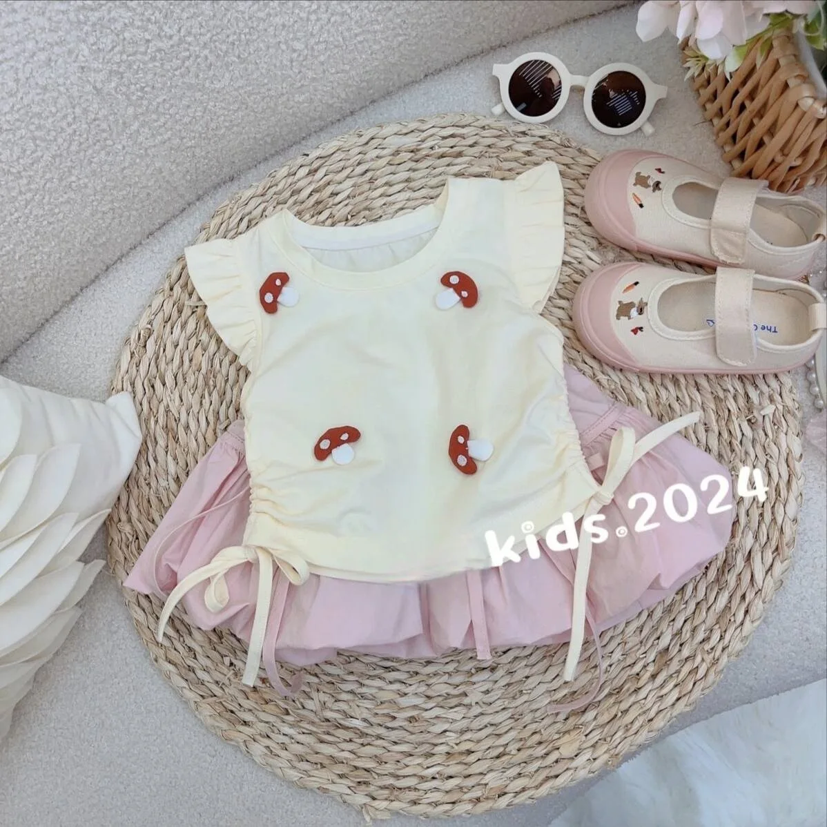 Комплект одежды для девочек летняя новинка милый детский веселый трехмерный