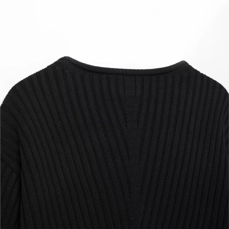 TRAF осенние женские вязаные короткие пуловеры в рубчик для повседневного