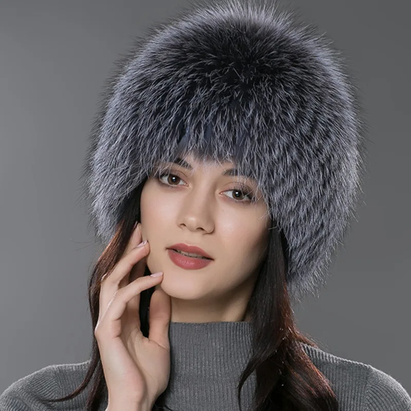 Fox Fur Hat For Women Winter Thick Fur Cap Fashion Hat With Earmuffs Outdoor Girls Cap Natural Fur Hat Ladies Fluffy Fur Caps