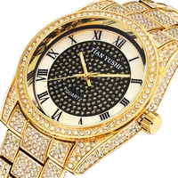 golden luxury quartz watch men diamond stainless steel watches male roman dial business tonneau clock relogio masculino hombre