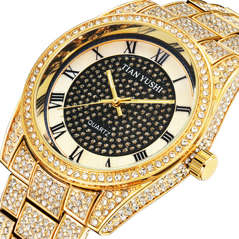 Golden Luxury Quartz Watch Men Diamond Stainless Steel Watches Male Roman Dial Business Tonneau Clock Relogio Masculino Hombre-36612