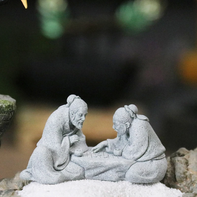 Миниатюрный старый рыбак игра в шахматы песочные камни фигурка украшения для