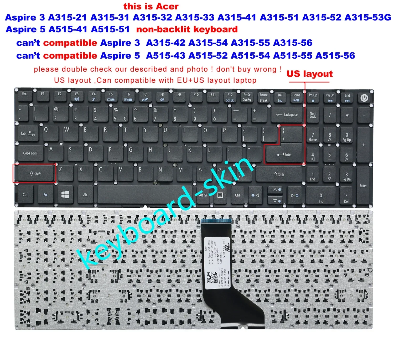 Новая клавиатура США без подсветки для Acer Aspire 5 A515-41 A515-41G A515-51 A515-51G 3 A315-51G A315-52G A315-41G