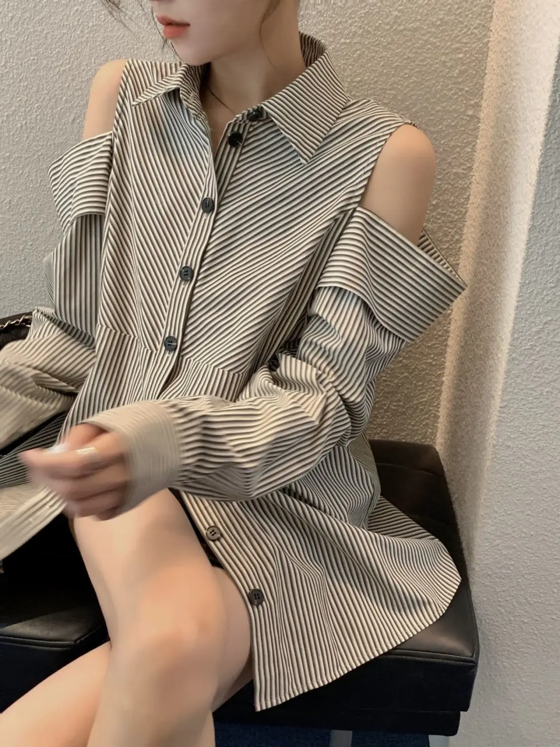 

2022 Autumn Striped Shirts Women Korean Fashion Y2k Clothing Long Sleeve Casual Elegant Blouse Women Design Top Office Lady Chic