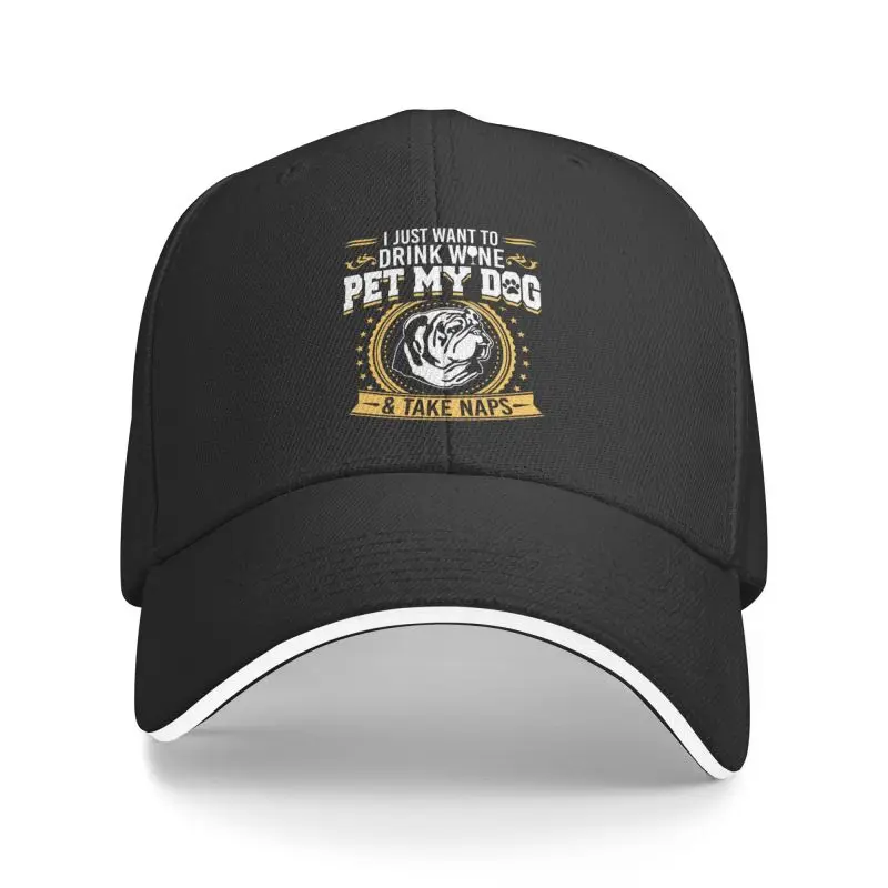 

New Personalized English Bulldog Pet My Dog Drink Wine T-Shirt Baseball Cap Men Women Breathable British Dog Dad Hat Sports