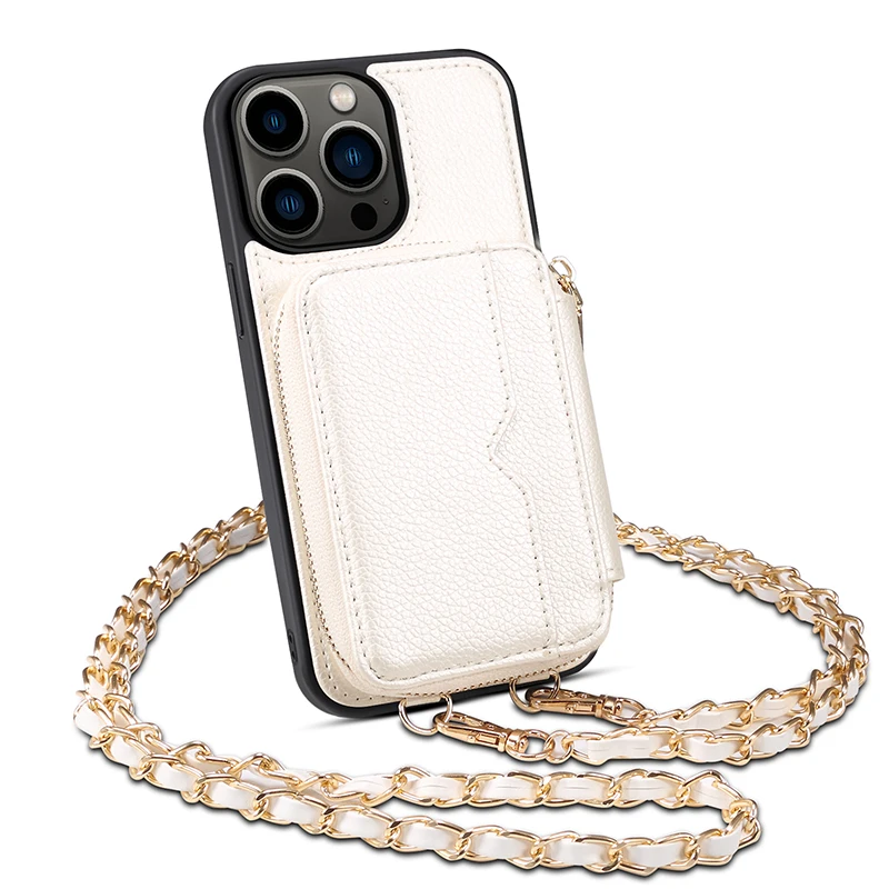 

Zipper Cards Wallet Case For iPhone 1414 Pro Max 13 13 Pro Lady Long Chain Crossbody Leather Back Phone Case For iPhone 14 Plus