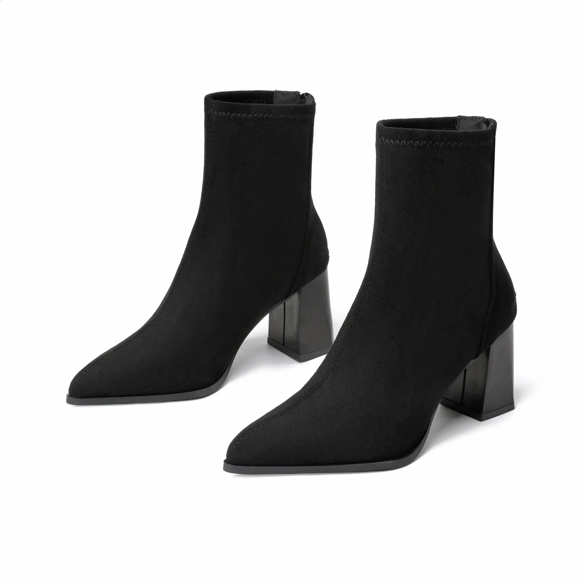 Ботильоны женские на низком каблуке с заостренным носком молнии