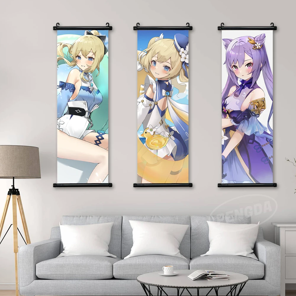 

Print Lumine Pictures Canvas Genshin Impact Home Decor Keqing Poster Scroll Hanging Painting Bedside Background Barbara Wall Art