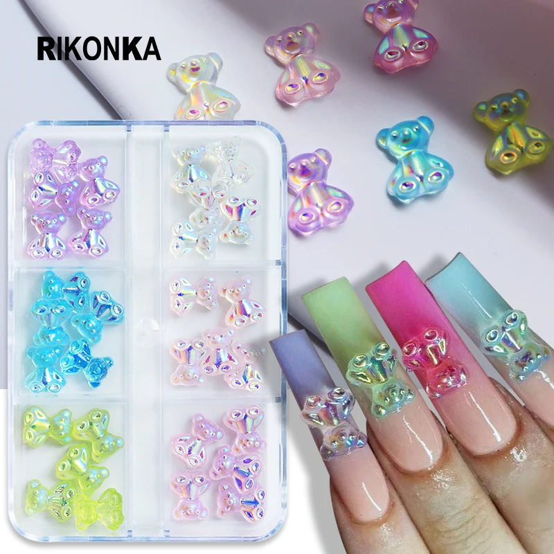 

30Pcs Gummy Cute Tiny Bear Jelly Kawaii Accessories AB Resin Cartoon Nail Parts Set For Nail Art Decorations DIY Summer Manicure