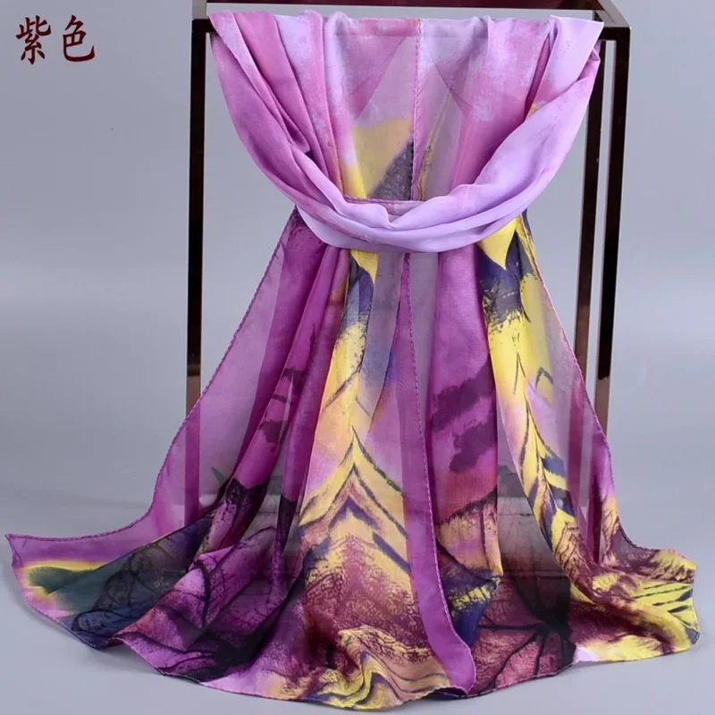 Высокое качество женские шарфы новый лист печатных шифоновый шарф платок шали и