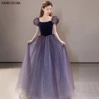 kaunissina elegant lavender prom dresses short sleeves square collar tulle party gown celebrity long gown for women party dress