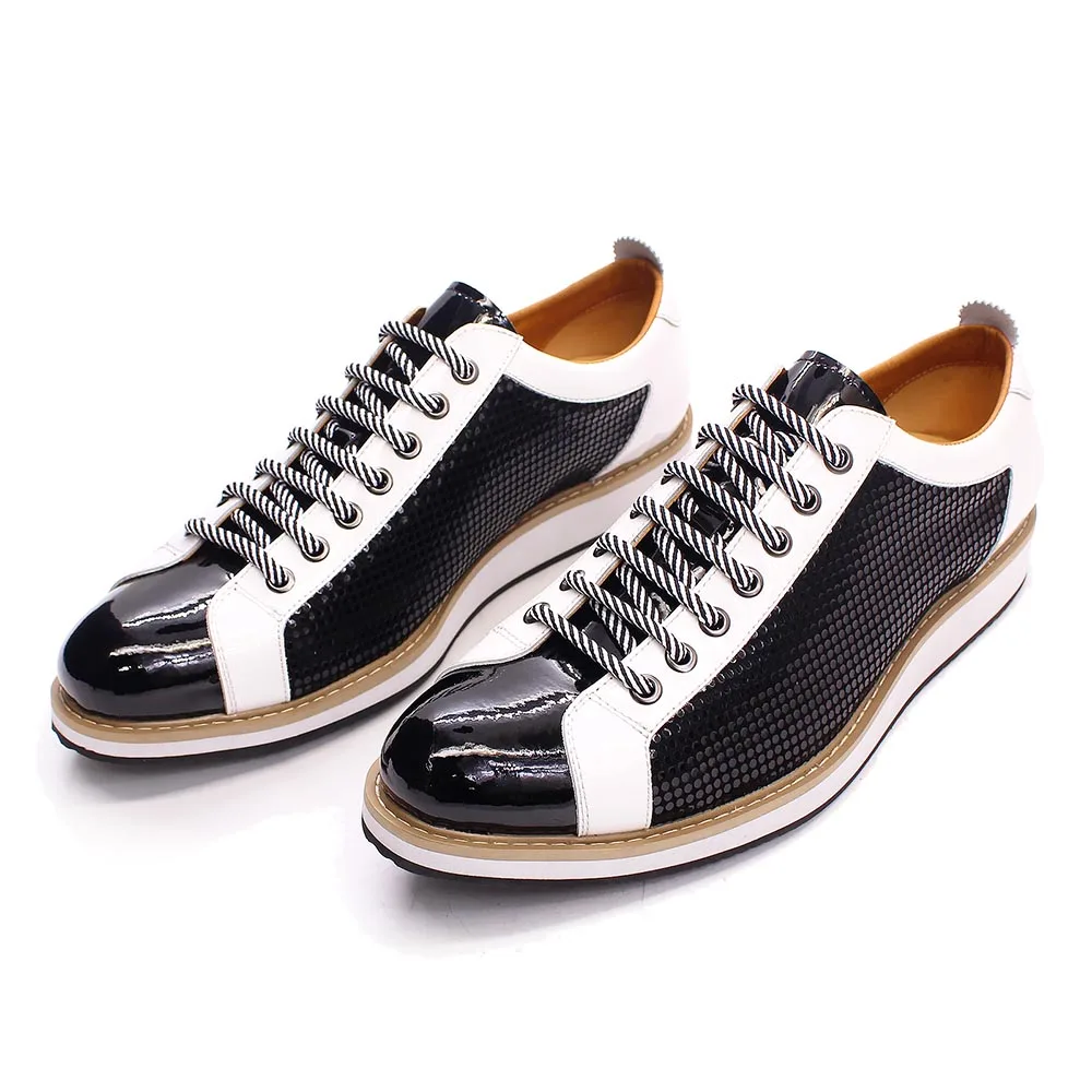 Patent Leather Lace-up Black White Casual Shoes Zapatos Casu