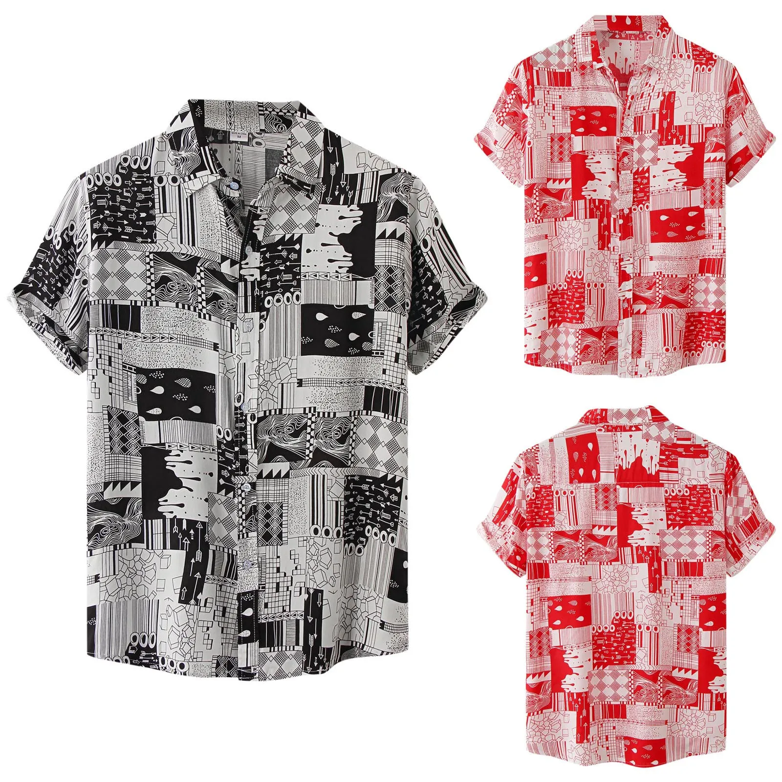 

Ethnic Print Men's Shirts Summer Short Sleeve Oversized Shirt Male Casual Turn Down Collar Men's Shirt Hawaiian Shirt camisas