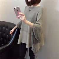 spring autumn new womens shawl tassel large knitted cloak blouse air conditioning blouse pullover cloak kakhi