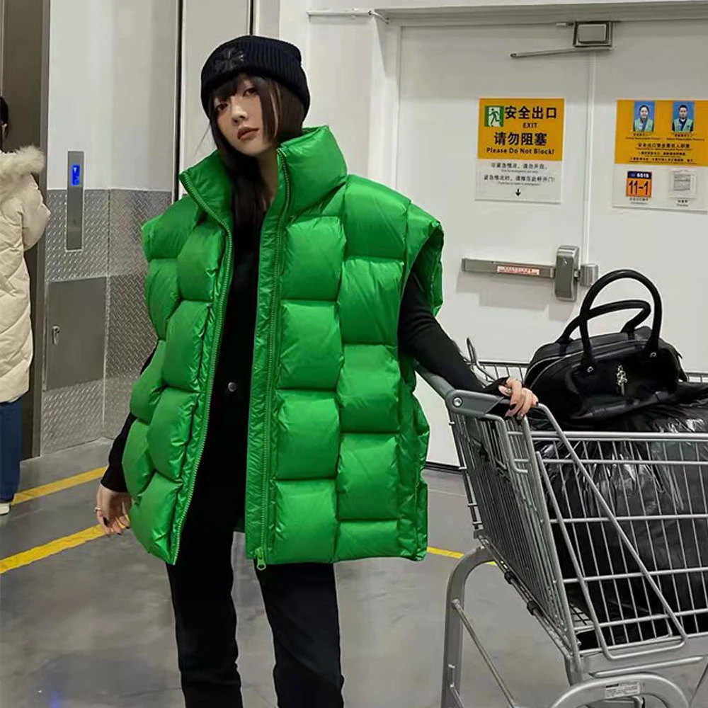 

Женский пуховой жилет в стиле оверсайз на белом утином пуху, уличная одежда, женские пуховые жилеты, теплый плотный жилет для женщин на осен...