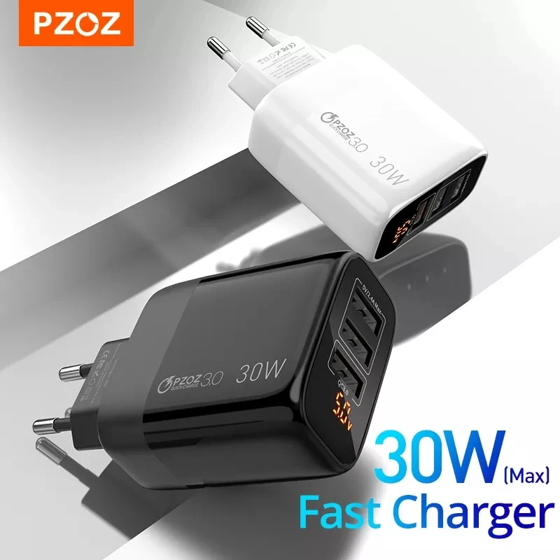 PZOZ USB Type C Charger 30W Fast Charging QC 3.0 PD 20W Quick Charge LED Display For iPhone 14 13 12 Pro Max Plus Samsung Xiaomi