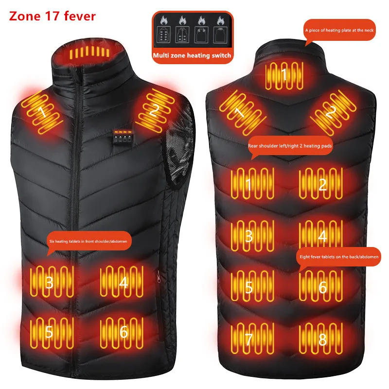 

KRCVES New Korean Versatile 17 Zone Four Control Heating Vest Multi Men'S Winter Warm Usb Smart Electric Coat
