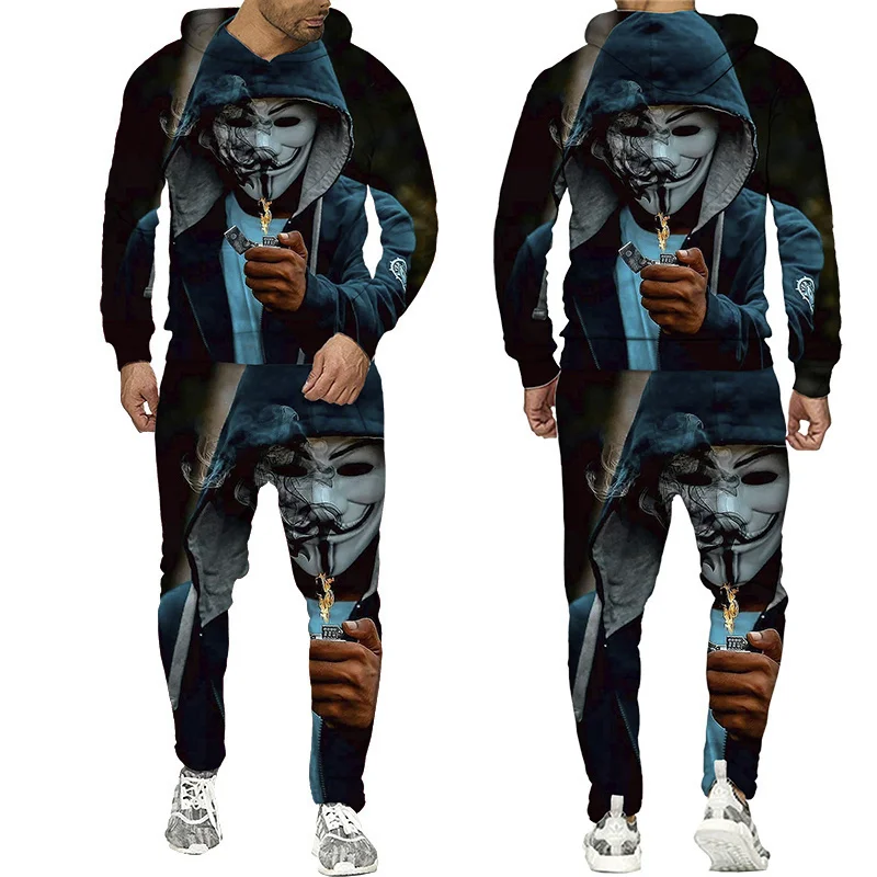 

Evil Clown 3d Printed Men's Hooded Sweatshirt Set Fashioin Men's Sportswear Hoodies +Pants Tracksuit Winter Men's Clothing Suit