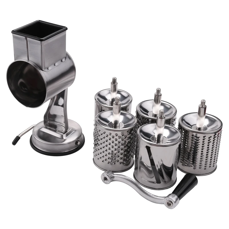 

Stainless Steel Cheese Grater, Rotary Chopper, Vegetable Shredder Salad Slicer Multi-Use Hand Grater Grinder 5 Blades