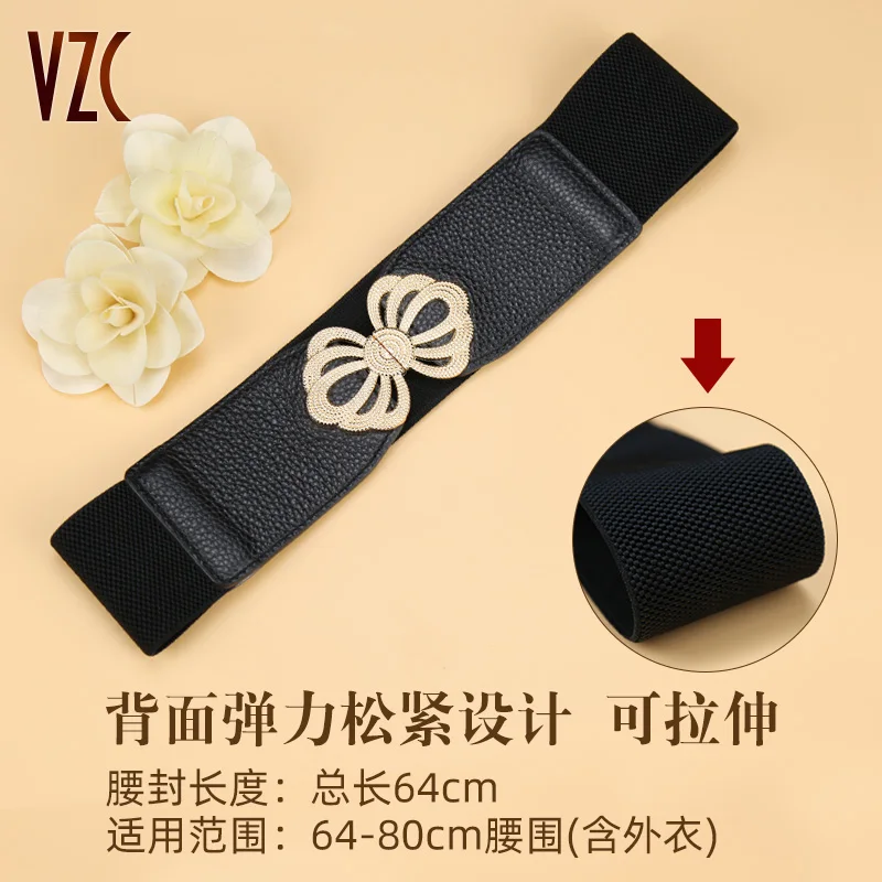 Belt Women Genuine Leather Full-grain Black Handmade Decoration with Small Suit Coat Down jacket Elastic Waist Seal