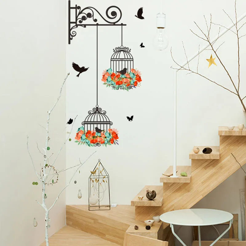 

Wall Stickers Butterfly Bird Cage Home Room Decoration Living Room Bedroom Botanical Wallpaper Wall Decals House Interior Decor