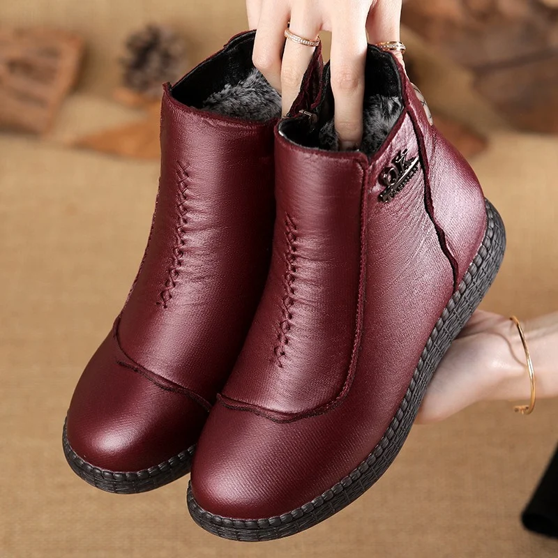 

Зимние женские ботильоны, модные теплые короткие ботинки для снега, Уличная обувь для отдыха на плоской подошве, обувь на молнии для мам, Бре...