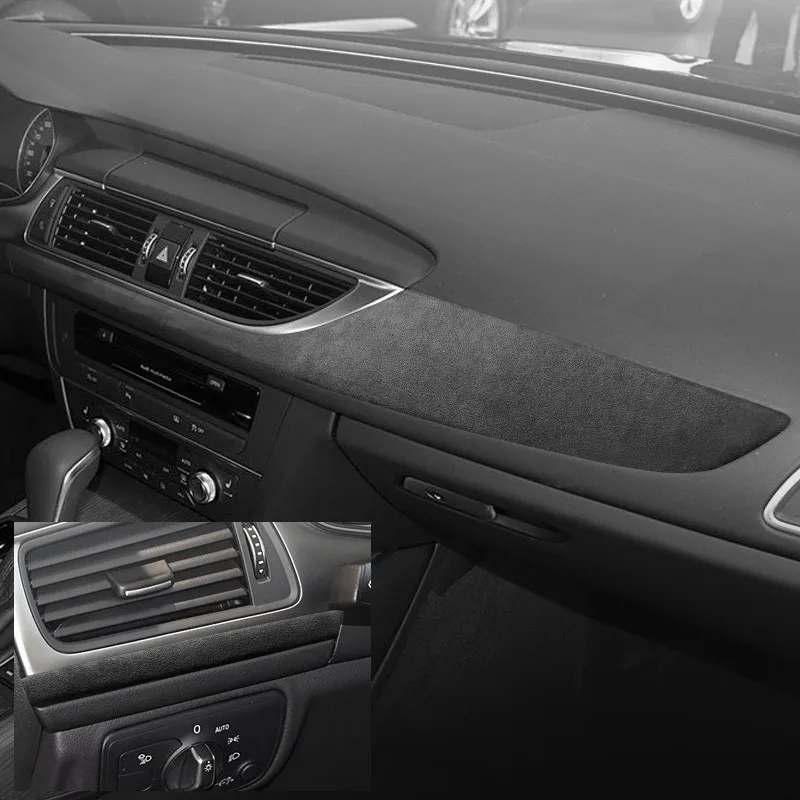 Фото Итальянские замшевые накладки для интерьера LHD Audi A6 C7 2012-2018: отделка подлокотника, рычага КПП, приборной панели, автомобильные аксессуары №4