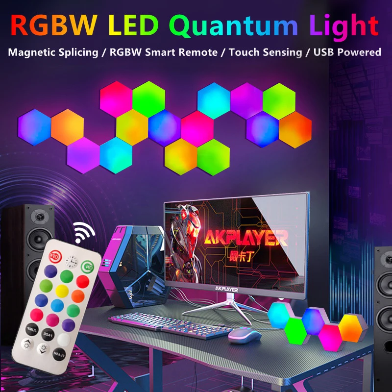 

Светодиодный сотовый светильник RGBW, цветной ночник с USB, модульная лампа, квантовая Светодиодная лампа RGB, шестиграсветильник светильник «с...
