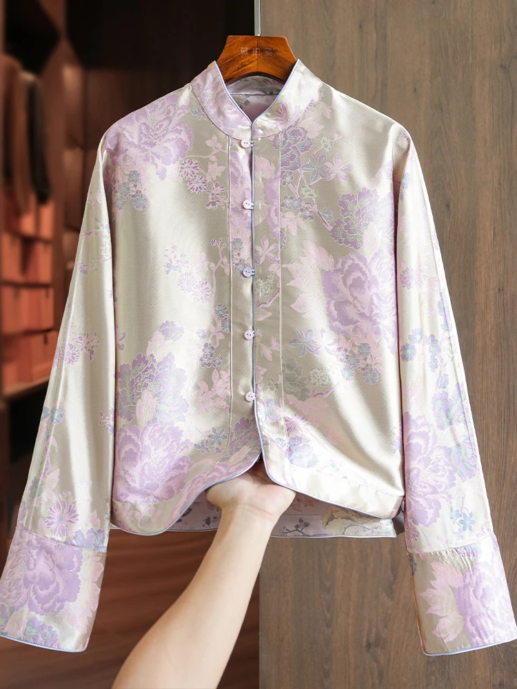 Фиолетовая необычная двусторонняя одежда новая китайская рубашка женская с