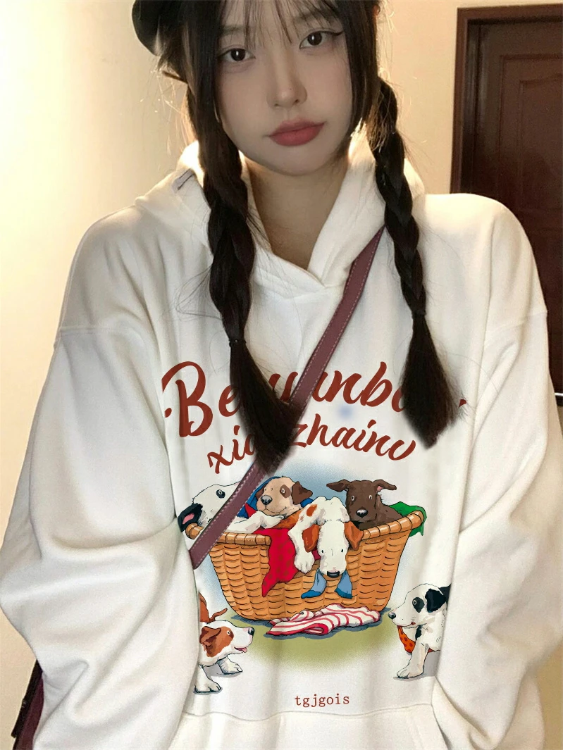 

Deeptown Harajuku Kawaii Graphic Hoodies Women Vintage Streetwear Cartoon Print Hooded Sweatshirts Female Cute Casual Top Spring