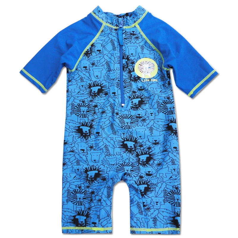 Cute Baby Boys Short Sleeve Swimsuit With Cartoon Pattern Toddler Bathing Suit Kids Swimwear One Piece Swimming Suit For Childs