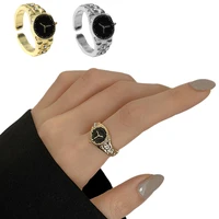 punk rock finger rings for men women new design watch shape rhinestone decor opening rings adjustable unisex jewelry ring gifts