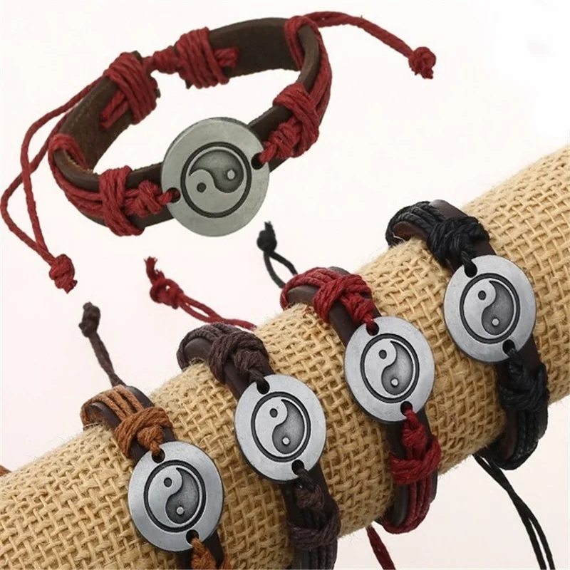 

Pulseras Mujer Men Women's Fashion Retro Style Tai Chi Ying Yang Alloy Shape Braid String Charm Bracelet Chain Jewelry For Women