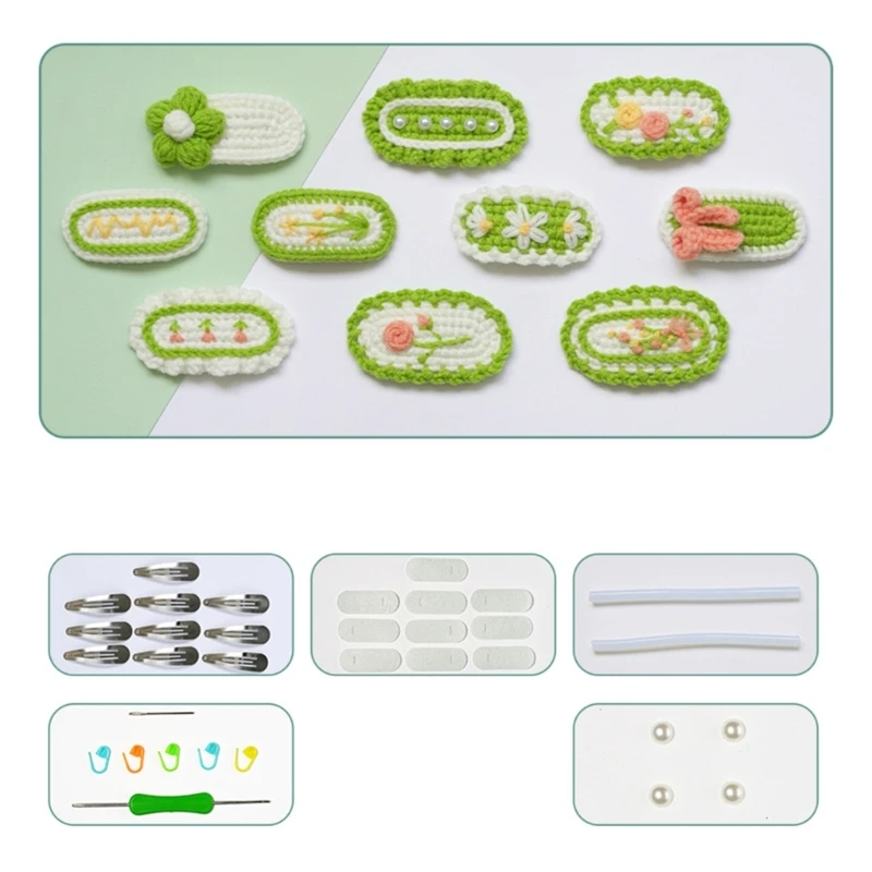 

Crochet Hair Pins Kit-Knitted Hair Barrettes DIY Hair Clips for Baby Girls Women
