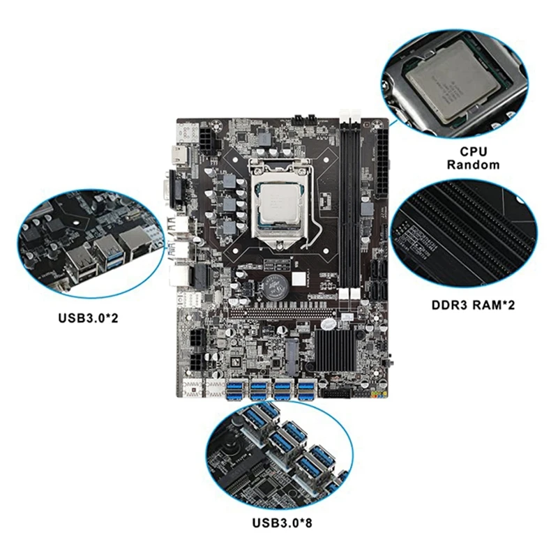 

B75 Mining Motherboard CPU+Fan+4G DDR3 RAM+120G SSD+SATA Cable+RJ45 Network Cable 8 USB3.0(PCIE1X) LGA1155 DDR3 SATA3.0