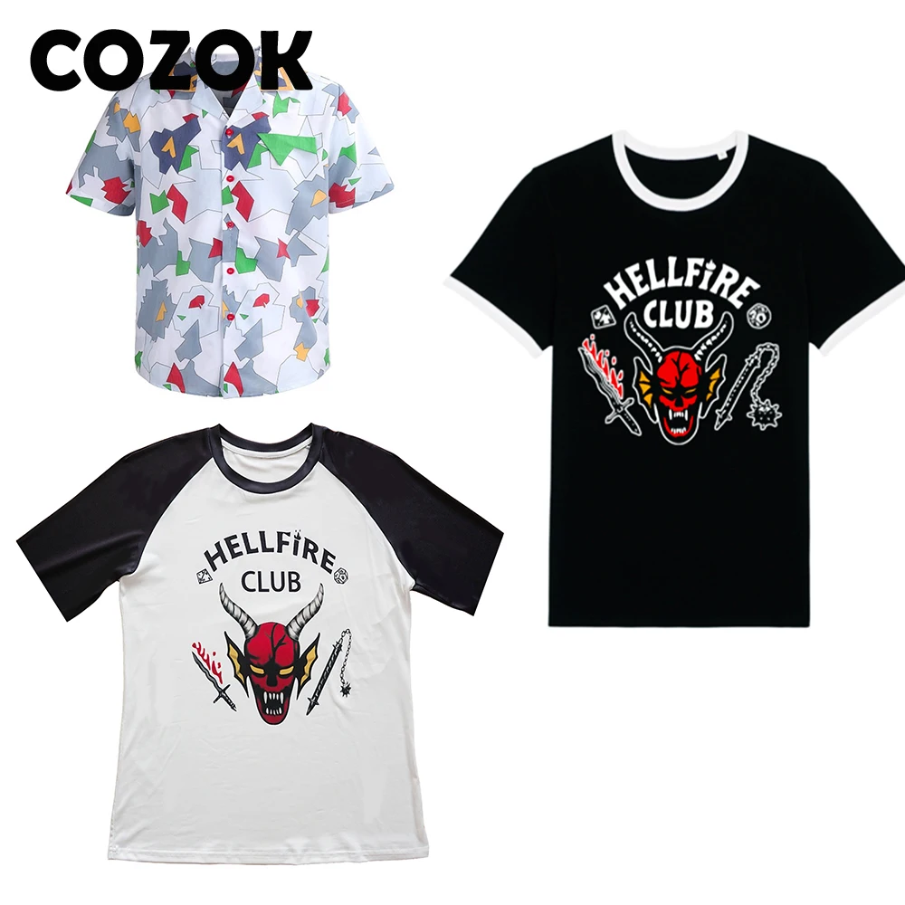 

COZOK Stranger Things T-Shirt Costume for Kids HELLFIRE CLUB Dustin's Three-quarter Sleeve Stranger Things 4 Top Cosplay Top