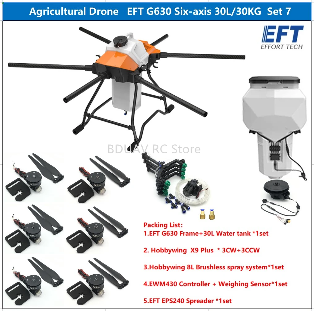 

EFT G630 Six-Axis 30L 30KG Agricultural Spray Drone Frame Folding Landing Gear With Hobbywing X9 PLUS Power System T12 H12Kit