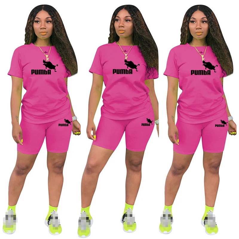 Summer Short Sleeve O-neck T-shirt Jogging Suit Women's Two-piece Top + Pencil Shorts Suit Sportswear Suit Graphic T-shirt