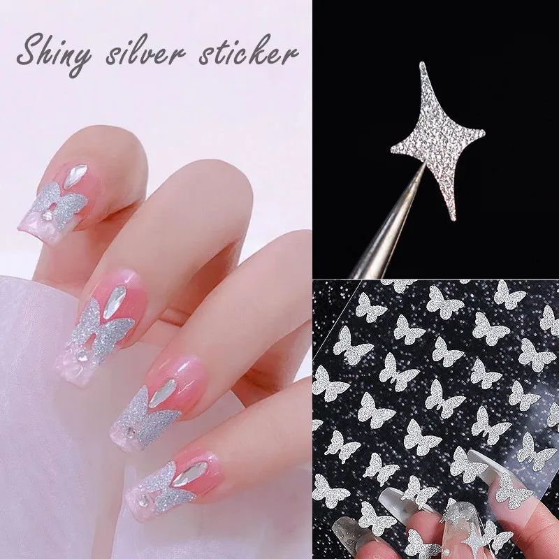 

3Sheets Nail Art Stickers Shiny Gold Shiny Silver Butterfly Love Heart Flame Star Nail Decals Manicure Decorations Accessories