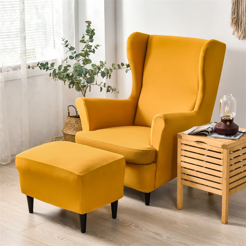 Solid Color Sloping Arm King Back Chair Cover Elastic Armchair Wingback Wing Sofa Stretch Protector Slipcover | Дом и сад